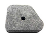 Square-shaped gray felt filter with a central hole on a white background